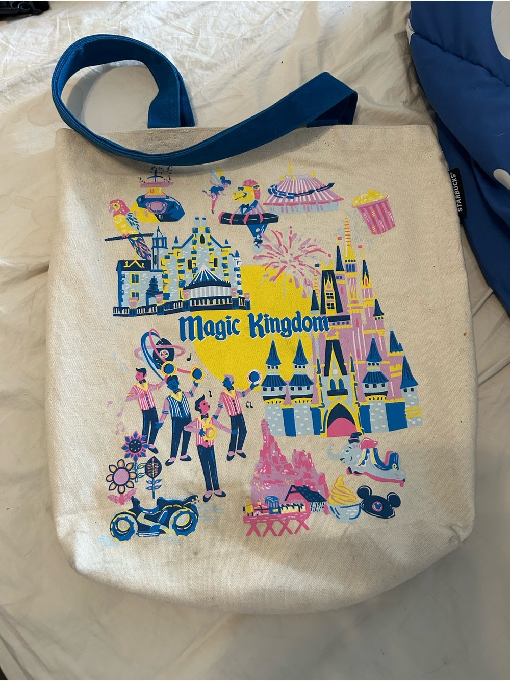 Rare DISNEY PARKS STARBUCKS CANVAS TOTE BAG DISCOVERY SERIES MAGIC KINGDOM